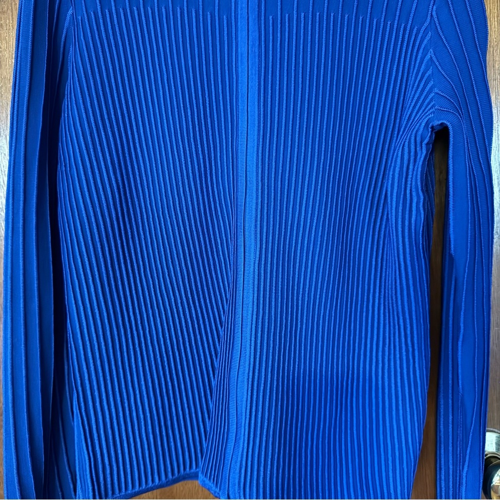 St. John Royal Blue Zip-Front Ribbed Shell - Picture 2 of 8